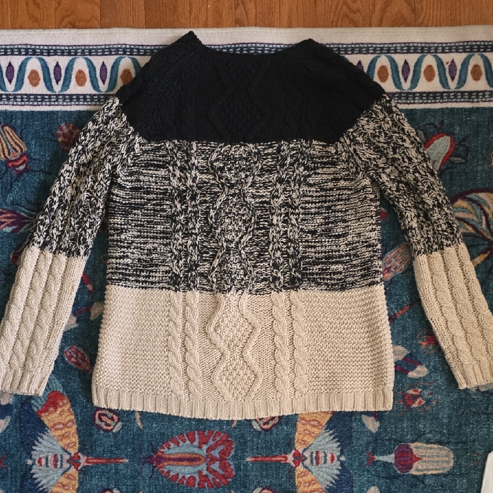 525 America Black and Cream Cable Knit Sweater